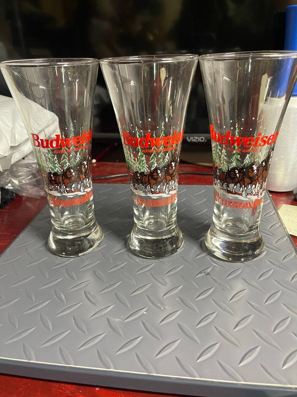 1989 Budweiser Clydesdales Beer Glasses Set of 3 Anheuser-Busch Collectible